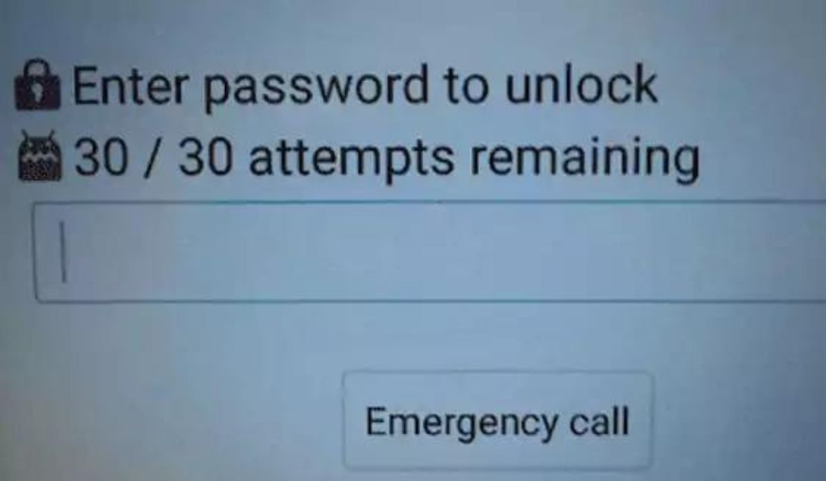 Enter Password to Unlock 30/30 Attempts Remaining